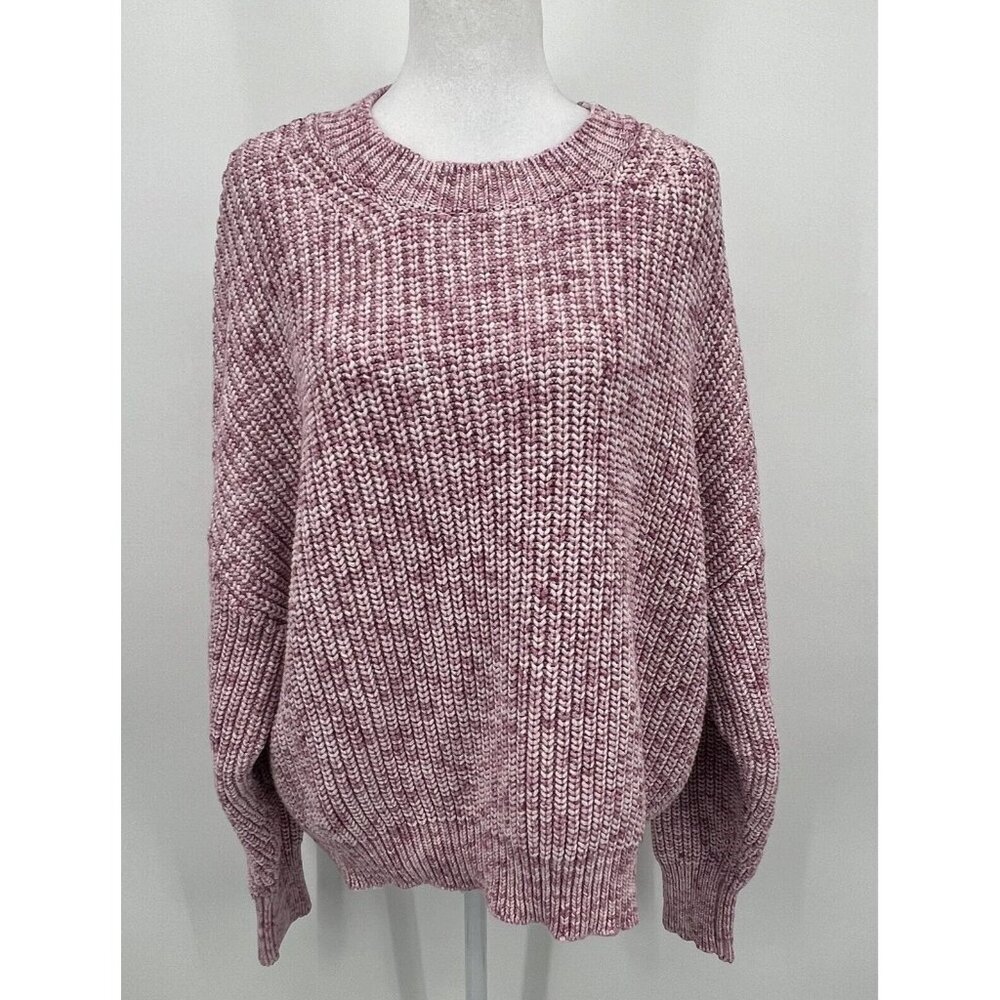 J Crew Womens Sweater Marled Space Dye Pink Crewneck Sz XL Chunky Cotton Blend